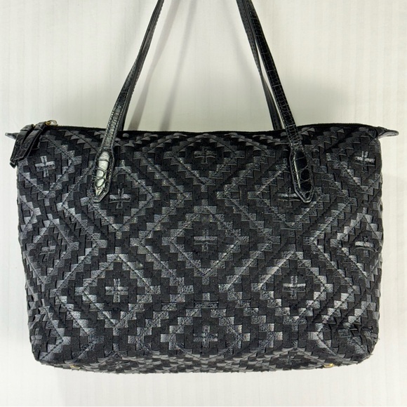 Eric Javits Kena Intricate Woven Resistant Tote Bag Black Leather